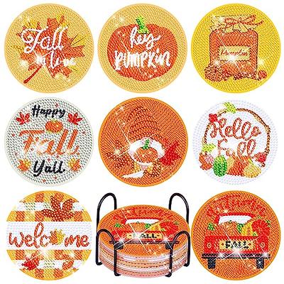 8 PCS Thanksgiving Diamond Art Coasters Fall Pumpkin Diamond Painting  Coasters 5