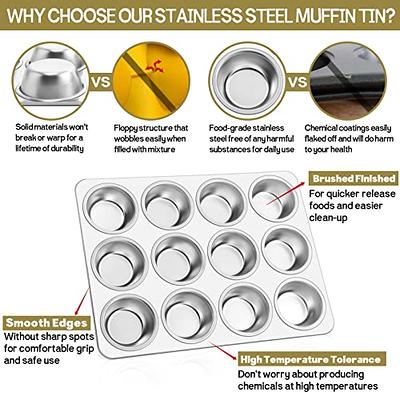 Muffin Pan Set of 2 Stainless Steel Cupcake Tin Pans with 12 Regular Size  Cups