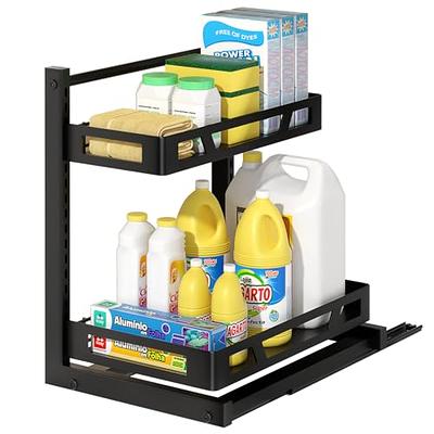 Dyiom Under Sink Organizers and Storage, 2 Tier Sliding Cabinet Basket Organizer Drawer Pull Out Cabinet Organizer, Black