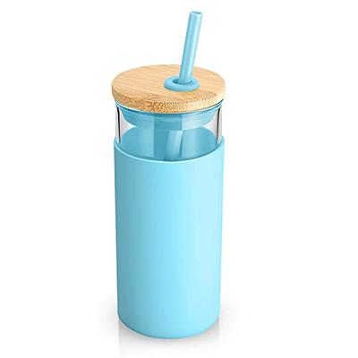 JoyJolt Glass Tumbler Water Bottle with Straws & Silicone Sleeve