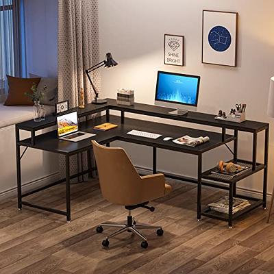 Industrial L-Shaped Desk with Storage Shelves, Corner Computer