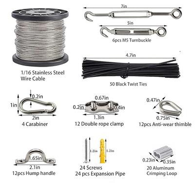 304 Stainless Steel Black Vinyl Coated Wire Rope,1/16 Inch Overmolded to  3/32 Inch,with Cutter 7x7 Strands Construction,String Lights  Hanging,Outdoor