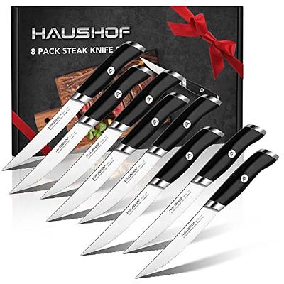 HAUSHOF Steak Knives Set of 4, Sharp Serrated Steak Knives, Premium  Stainless Steel Steak Knife Set with Gift Box, Black Handle - Yahoo Shopping