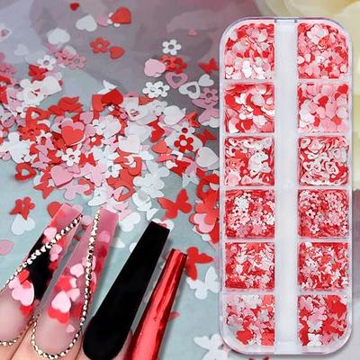 WOXINDA Big Nail Charms Heart Candy Nail Stickers Small 6 Grid Box  Valentine'S Day Series Bigred Heart Hollow Out Nail Enhancement Sequins  Accessories 
