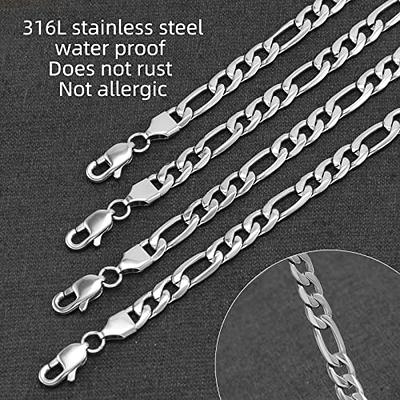 Mens Black Plated Textured Stainless Steel Figaro Link Chain Necklace