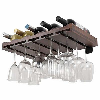 UNDER CABINET Mounted Rustic Wood Wine Rack Hanging Stemware Glass