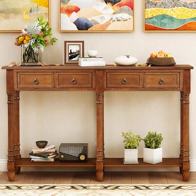 URTR 58 in. Walnut Rectangle Solid Wood Console Table Sofa Table with  Storage for Entryway with Drawers and Shelf, Brown - Yahoo Shopping