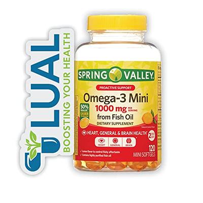 Spring Valley Proactive Support Omega-3 from Fish Oil Heart General & Brain  Health Dietary Supplement Softgels, 1000 mg, 120 Count 