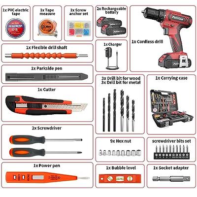 PULITUO Tool Kit with Power Drill, 20V cordless Electric Drill Set with 2  Pack Lithium Battery and Charger, Torque 30N.m, 21+1 Torque Setting, 2  Speed Setting - Yahoo Shopping