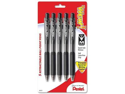 Pentel WOW! Retractable Gel Pens, Medium Point, Black Ink, 12/Pack