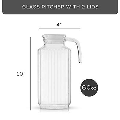 JoyJolt 60oz Glass Pitcher with Lid (2 Lids) - Beverage Serveware