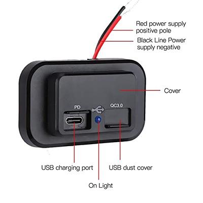 12V PD Type C USB Port Car Fast Charger Socket LED Power Outlet Panel  Waterproof