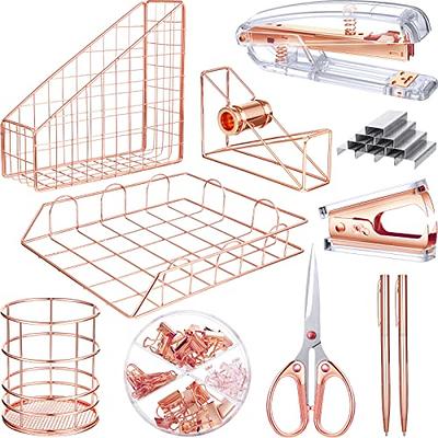 Rose Gold Office Supplies Set Include Multifunctional Desk Organizer,  Stapler