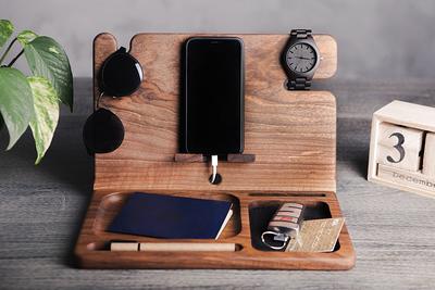 BarvA Wood Docking Station Nightstand Organizer 2 Phone Wallet