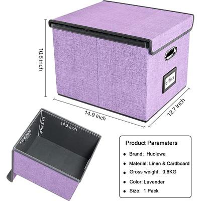 Huolewa Decorative File Organizer Storage Box with Lid, Linen