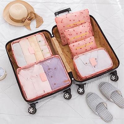Set of 8 Travel Storage Bags, Multi-functional Luggage Organizer Bags, Portable Trave Pouch, Clothing Sorting Packaging Cubes, Pink