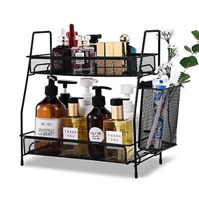 KINGBERWI 2-Tier Bathroom Countertop Organizer Cosmetic Storage Shelf Kitchen Spice Rack Black, Size: Large