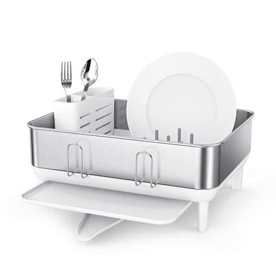 2-Tier Stainless Steel Slim-Sized Dish Rack with Drain Spout