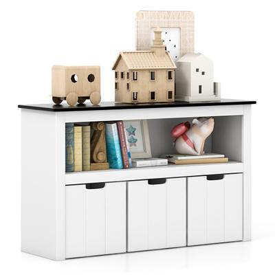 Timy 51.9 Toy Storage Organizer with 2 Drawers, Wooden Toy Organizer Bins,  Kids Bookshelf for Reading, Storing, Playing, White