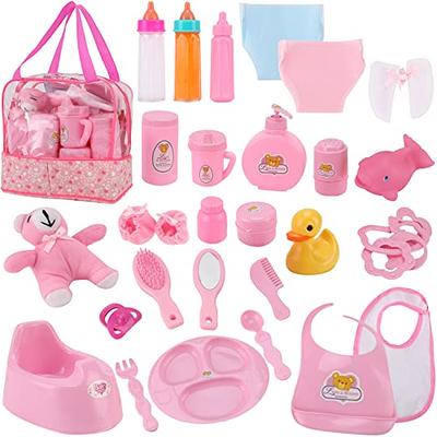 14 Pack Baby Doll Accessories, Baby Doll Feeding and Caring Set Includes  Diaper Bag, Doll Diapers, Magic Bottle, Changing Mat for Girl Toddler Kid