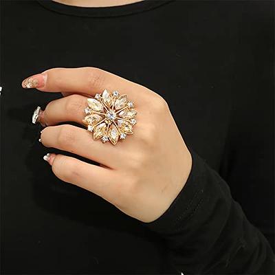 Crystal Open Ring Flower Heart Gold Zircon Adjustable Finger Wedding Ring  Women
