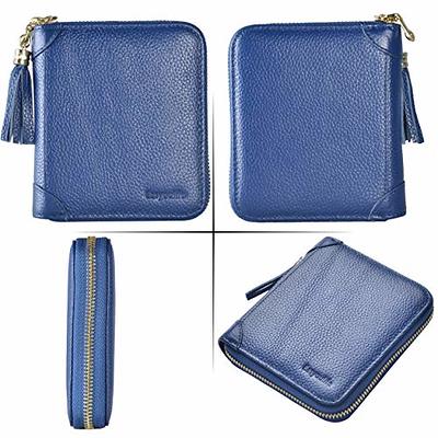 Suweibuke Genuine Leather Credit Card Holder Wallet RFID Blocking Secure  Card Case ID Case Organizer Zipper Wallet (A-Dark Blue)