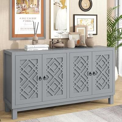 HOMCOM Modern Kitchen Sideboard, Stackable Buffet Cabinet, Sliding Glass Door Cupboard with Adjustable Shelf, Gray