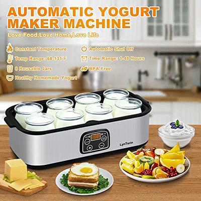  Yogurt Maker Automatic Digital Yoghurt Maker Machine with 8  Glass Jars 48 Ozs (6Oz Each Jar) LCD Display with Constant Temperature  Control Stainless Steel Design for Home Use: Home & Kitchen