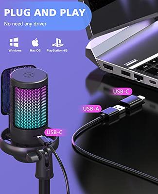 NJSJ USB Microphone for PC, Gaming Mic for PS4/ PS5/ Mac/Phone,Condenser  Microphone with Touch Mute, RGB Lighting,Gain knob & Monitoring Jack for