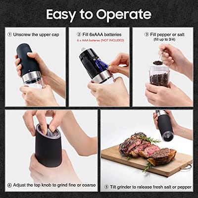 Gravity Electric Salt and Pepper Grinder Set, Automatic and  Battery-Operated with Adjustable Coarseness, LED Light, One Hand Operated  By Rongyuxuan