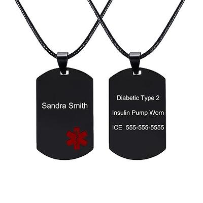 Personalized Medical Alert ID Name Men Necklace Pendant Stainless Steel Dog  Tag