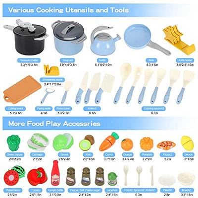 WHOHOLL Wooden Toys Play Kitchen Accessories, Montessori Toys for 1 2 3 4 5  + Years Old Toddlers, Toy Kitchen Play Dishes & Play Food Playset