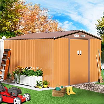 HOGYME 8 x 8 ft. Outdoor Storage Shed, Garden Tool Shed with Double Sliding  Doors, 4 Vents for Backyard Patio Lawn Pool, White+Gray 