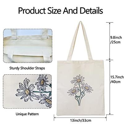 Floral Canvas Tote Bag Botanical Shopping Bag Aesthetic Flower Tote Bag  Large Capacity Grocery Bag for Women