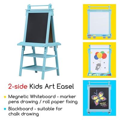 MEEDEN Easel for Kids, 3-Sided Wooden Kids Easel with Chalkboard & Magnetic  Whiteboard, Kids Easel with Paper Roll, Adjustable Large Art Easels