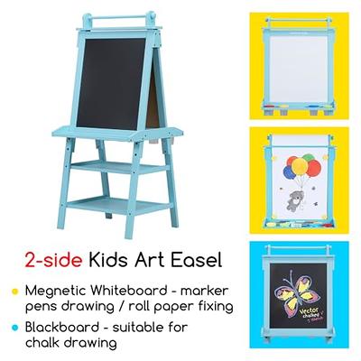 MEEDEN Easel for Kids, Double-Sided All-in-one Wooden Art Easel, Kids Art  Easel Set with Paper Rolls, Magnetic Easel with Whiteboard & Chalkboard