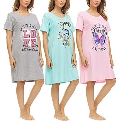  Womens Long Sleeve Pajama Top Nightgown Button Down  Nightshirt Sleepwear Sleep Shirt Nightdress Light Grey XL