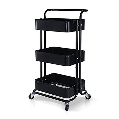 FUNKOL 3-Tier White Metal Rolling Storage Utility Cart with Wheels