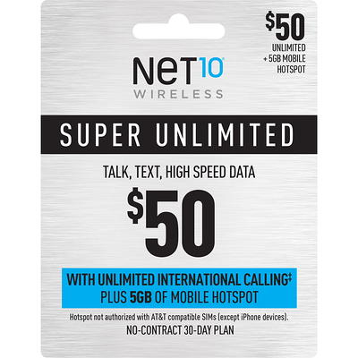 Straight Talk $45 Silver Unlimited 30-Day Prepaid Plan + 5GB Hotspot Data +  Int'l Calling e-PIN Top Up (Email Delivery)