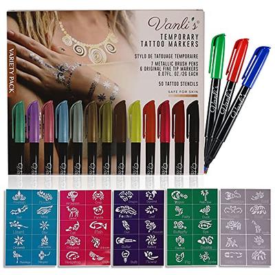 Ponhey Temporary Tattoo Markers, 10 Body Markers + 201 Large Tattoo  Stencils for Kids and Adults, Skin-safe and Coloured Ink Double-ended  Tattoo Pens