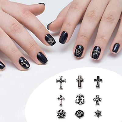 72Pcs Cross Nail Charm, 3D Nail Charms Vintage Silver Punk Chrome