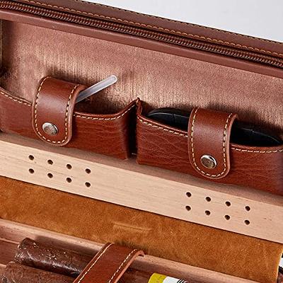 Flauno Cigar Travel Humidor Case, Leather Cigar Case with Cedar