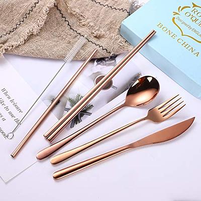 Rose Gold Reusable Stainless Steel Straws (6-piece set)