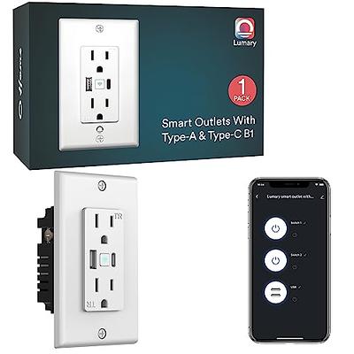 2.4ghz WiFi Smart Wall Outlet - Lumary Smart Outlets That Work with Alexa, Google Home, Smart Wall Outlet with USB C Port, 15 Amp, No Hub Required