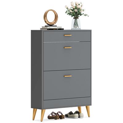 FUFU&GAGA 47.2-in H 3 Tier 18 Pair Grey Composite Shoe Cabinet in