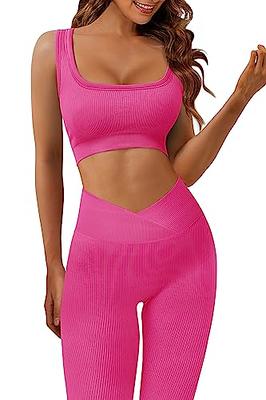 JZC Workout Outfits for Women Ribbed 2 Piece Seamless Sexy Tops High Waist  Yoga Leggings Sets Rose Small - Yahoo Shopping