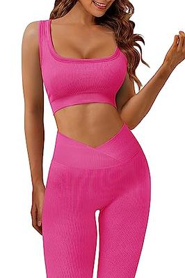 JZC Workout Outfits for Women Ribbed 2 Piece Seamless Sexy Tops V Waist Yoga  Leggings Sets Black Small at  Women's Clothing store