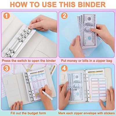 Budget Binder with Zipper Envelopes A6 Money Organizer for Cash PU Glitter  Leather Money Saving Binder with 8pcs Cash Envelopes for Budgeting,18pcs