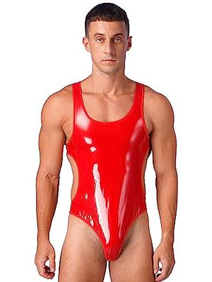 Zaldita Men's Shiny Wetlook PVC Leather Bodysuit Tank Bikini Leotard Open  Back Swimsuits Swimwear Red 4X-Large - Yahoo Shopping