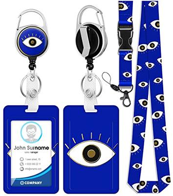 Plifal ID Badge Holder with Lanyard and Retractable Badge Reel Belt Clip,  Unique Trendy Evil Eye Keychain Lanyards Clip On Badge Extender Vertical ID  Sleeve for Women Men(Blue) - Yahoo Shopping
